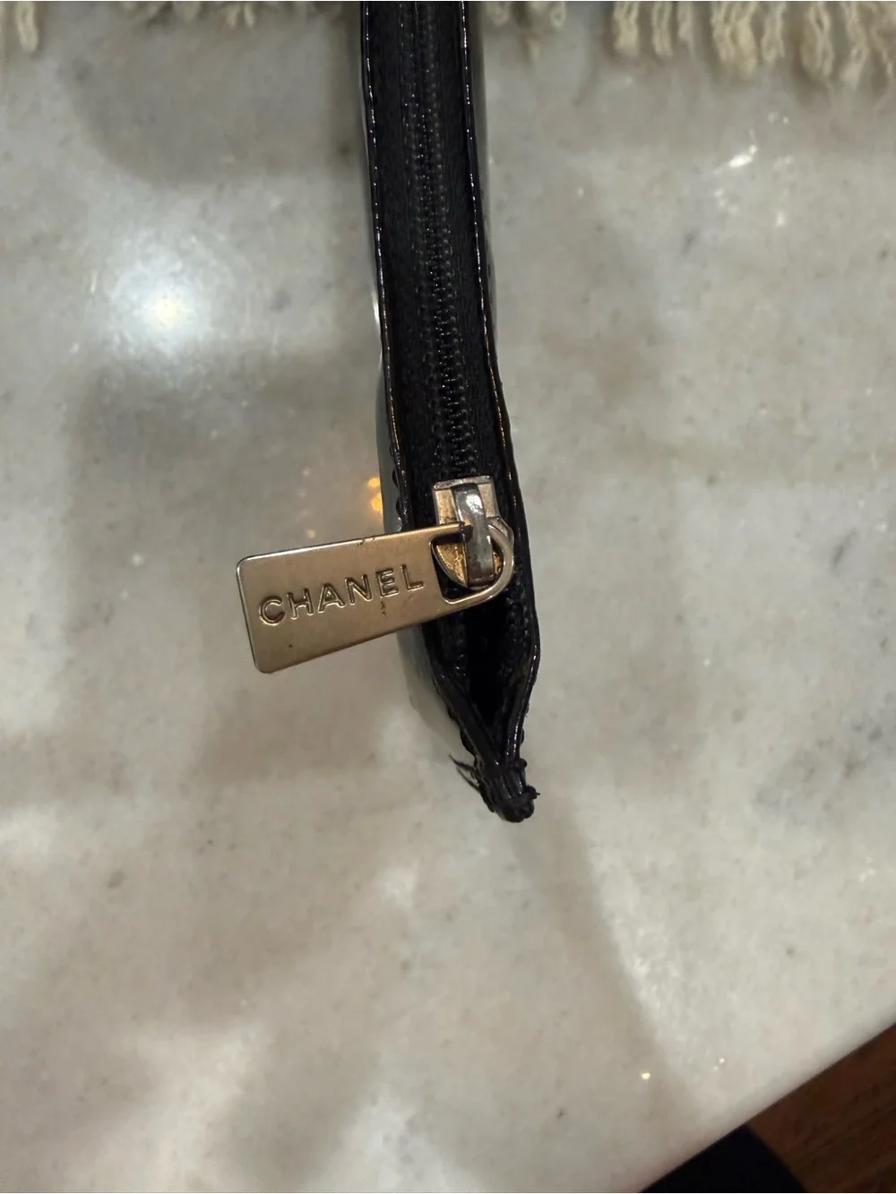 CHANEL Coco Mark Triple Punching Chain Shoulder Bag Tote Patent Leather
